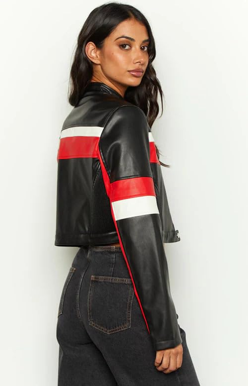 VOIKERDR Faux Leather Jacket Women Zip Up Motorcycle Cropped Jackets Trendy Outerwear Y2K Clothes - Image 2
