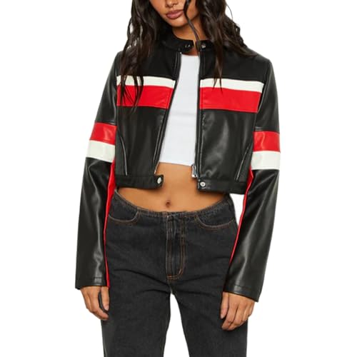 VOIKERDR Faux Leather Jacket Women Zip Up Motorcycle Cropped Jackets Trendy Outerwear Y2K Clothes - Image 1
