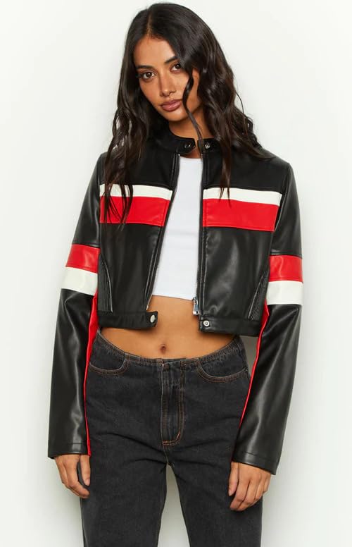 VOIKERDR Faux Leather Jacket Women Zip Up Motorcycle Cropped Jackets Trendy Outerwear Y2K Clothes - Image 4