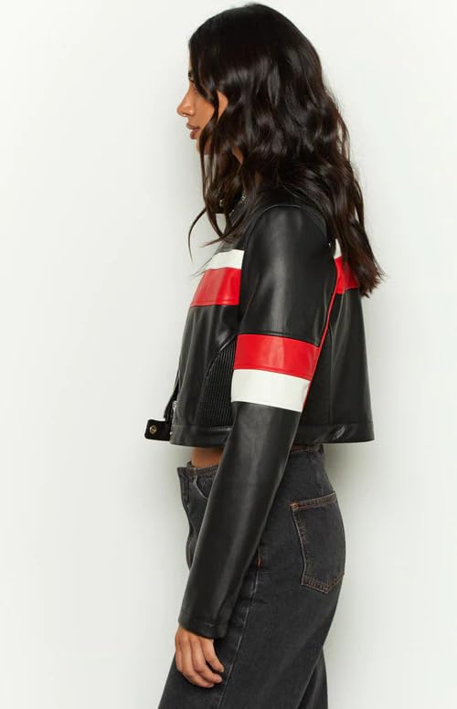VOIKERDR Faux Leather Jacket Women Zip Up Motorcycle Cropped Jackets Trendy Outerwear Y2K Clothes - Image 3