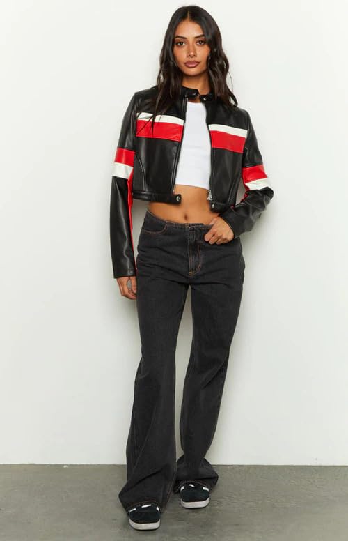 VOIKERDR Faux Leather Jacket Women Zip Up Motorcycle Cropped Jackets Trendy Outerwear Y2K Clothes - Image 5