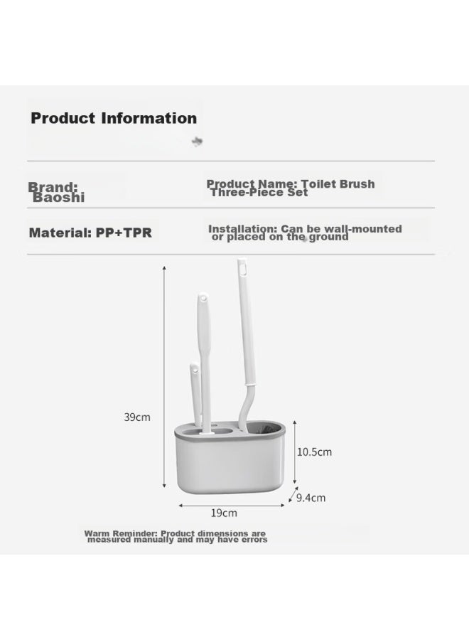 Bao Shi Baoshi Toilet Brush Three-piece Set, Bathroom Toilet Gap Cleaning Brush, Wall-mounted Silicone Brush, No Dead Angle Cleaning Tool - Image 4