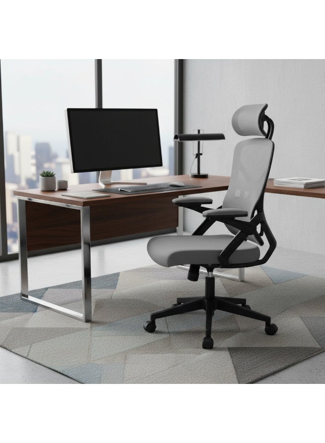 شركة مهار الخليج  كرسي مكتبي شبكي لون رمادي مريح حدا مع مسند رأس - Image 4
