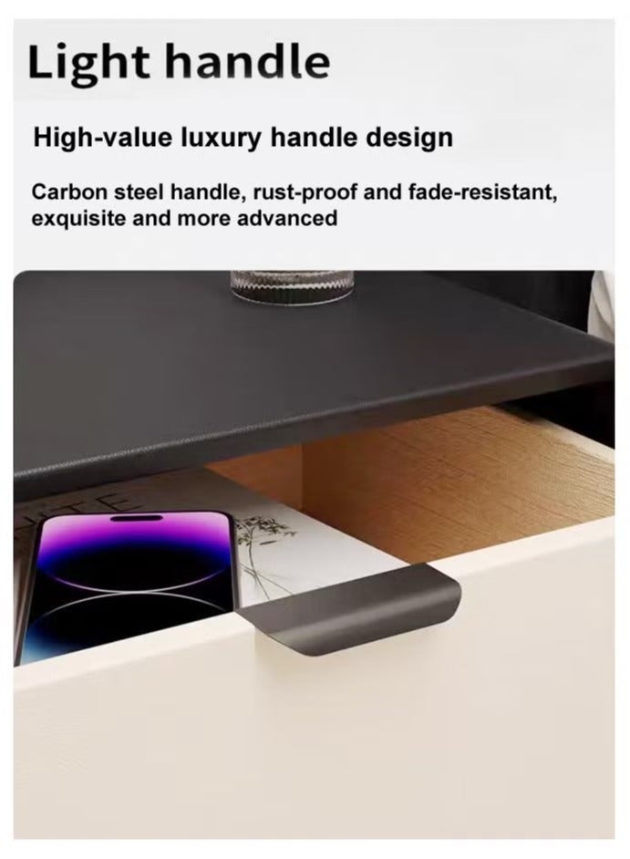 رافين طاولة جانبية من الخشب الصلب بتصميم عصري بسيط متعدد الأغراض مع حافة دائرية وطاولة واسعة بجانب السرير مع أدراج ومقابض فريدة وخزانة تخزين لغرفة النوم وغرفة المعيشة 50 × 40 × 48 سم - Image 4