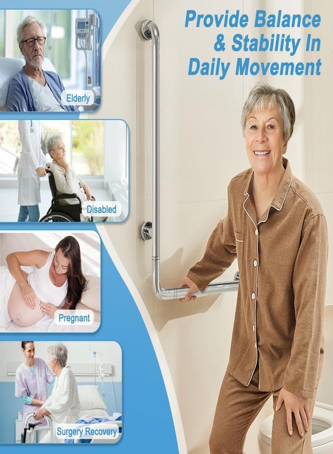 Zelen Shower Grab Bar for Seniors Toilet Safety Grab Bars L Shaped Bathroom Hand Rails Wall Mount 24 Inch x 36 Inch Grab Bar for Bathroom Bathtub Handicap Safety Grab Bar Stainless Steel Angle Bar - Image 4