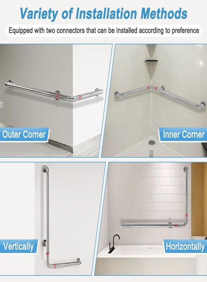 Zelen Shower Grab Bar for Seniors Toilet Safety Grab Bars L Shaped Bathroom Hand Rails Wall Mount 24 Inch x 36 Inch Grab Bar for Bathroom Bathtub Handicap Safety Grab Bar Stainless Steel Angle Bar - Image 2