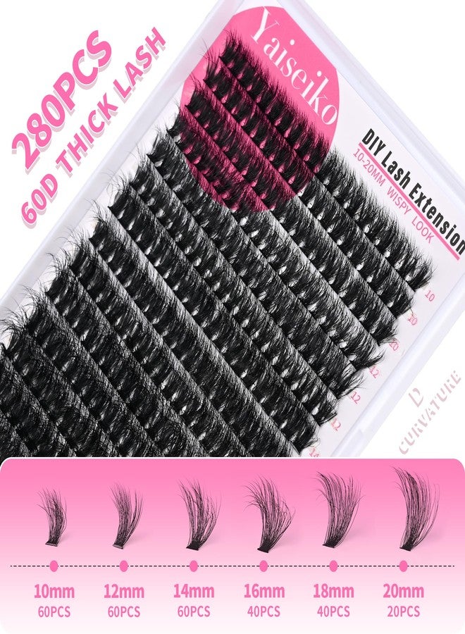 Yaiseiko Lash Clusters 60D Wispy 10-20mm Essential Volume Cluster Eyelash Extensions 280Pcs Wispy Individual Lashes D Curly Waterproof Eyelash Clusters Soft Individual Lashes Clusters DIY at Home - Image 2
