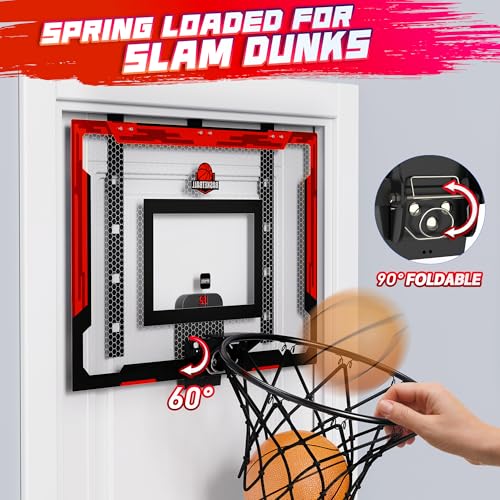 flybakiz 24" x 16" Indoor Large Basketball Hoop Toy - Upgraded Adjustable Height Basketball Hoop Over The Door with Scoreboard/2 Balls, Basketball Toys Christmas Birthday Gifts for Kids & Adults(Red) - Image 3