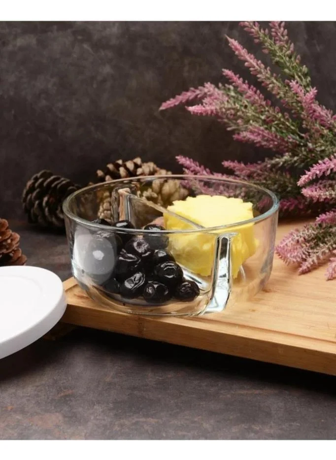 Paşabahçe Polar Glass 2 Compartment Storage Container Breakfast Butter Bowl 785CC 530683