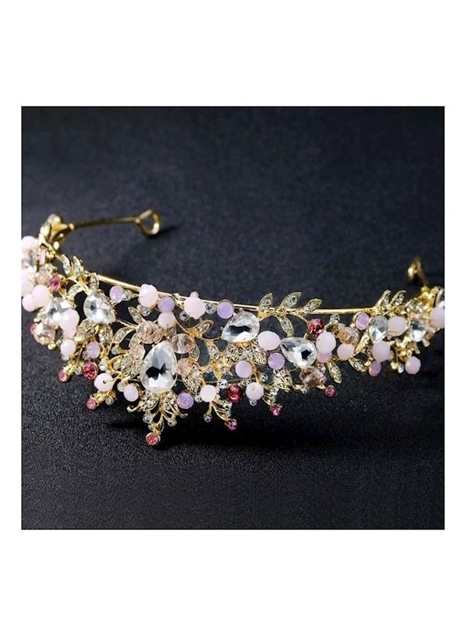 نيبمينينت إكسسوار بنمط تاج شعر مرصع بالأحجار ذهبي/ وردي/ شفاف - Image 1