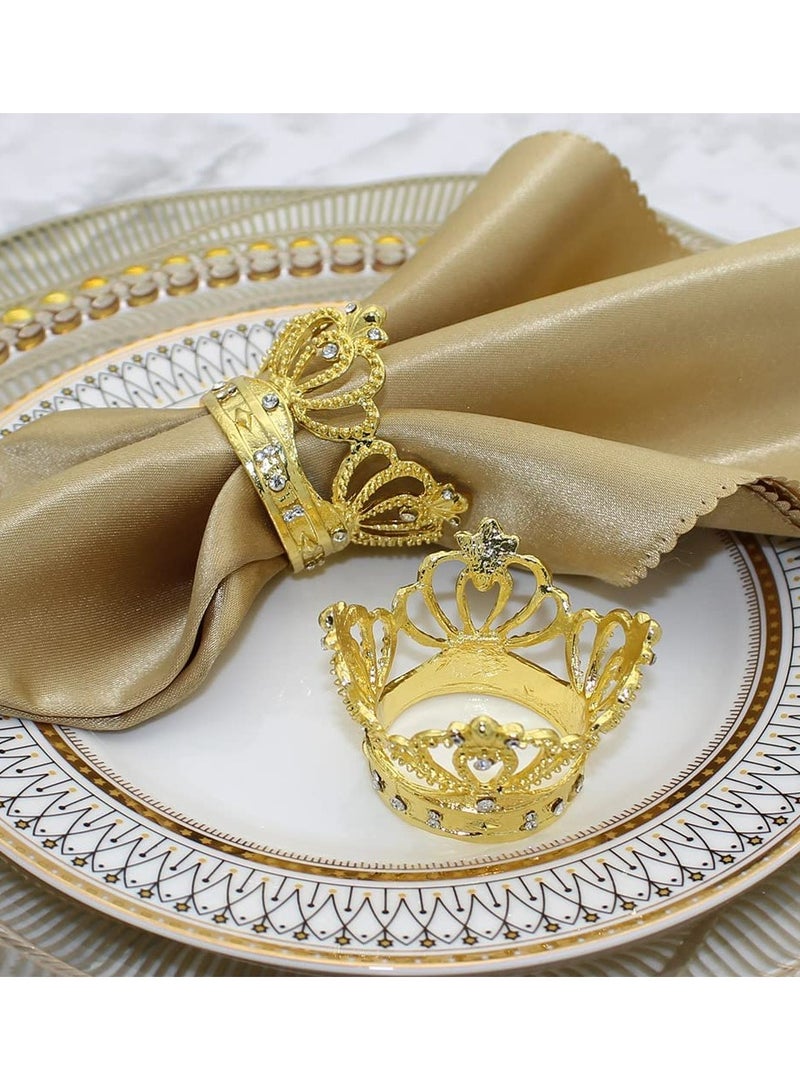 خواتم مناديل ذهبية 6 قطع، خواتم مناديل بتصميم تاج مع أحجار الراين، حلقات مناديل مجوفة، حوامل مناديل، مشبك مناديل فخم للزينة المنزلية، تعديلات رائعة لتزيين طاولة العشاء في الحفلات وأعراس. - Image 3