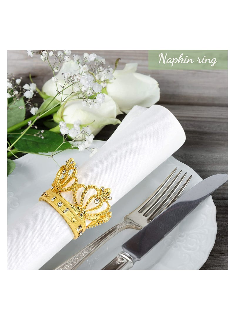 خواتم مناديل ذهبية 6 قطع، خواتم مناديل بتصميم تاج مع أحجار الراين، حلقات مناديل مجوفة، حوامل مناديل، مشبك مناديل فخم للزينة المنزلية، تعديلات رائعة لتزيين طاولة العشاء في الحفلات وأعراس. - Image 5
