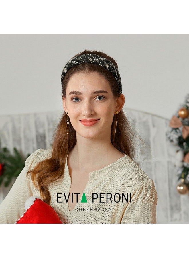 EVITA PERONI Fabric Cloth Headband For Women Black White Vintage Tweed Pearl Wide Hair Band Wedding Accessories For Women… - Image 3
