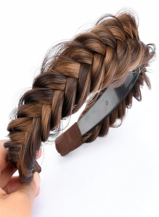 DIGUAN Wide Messy Braided Headband With Teeth Synthetic Hair Plaited Headband High Elasticity Braids Chunky Fishtail Braided Hair Band for Girls Women (Chocolate Toast) - Image 5