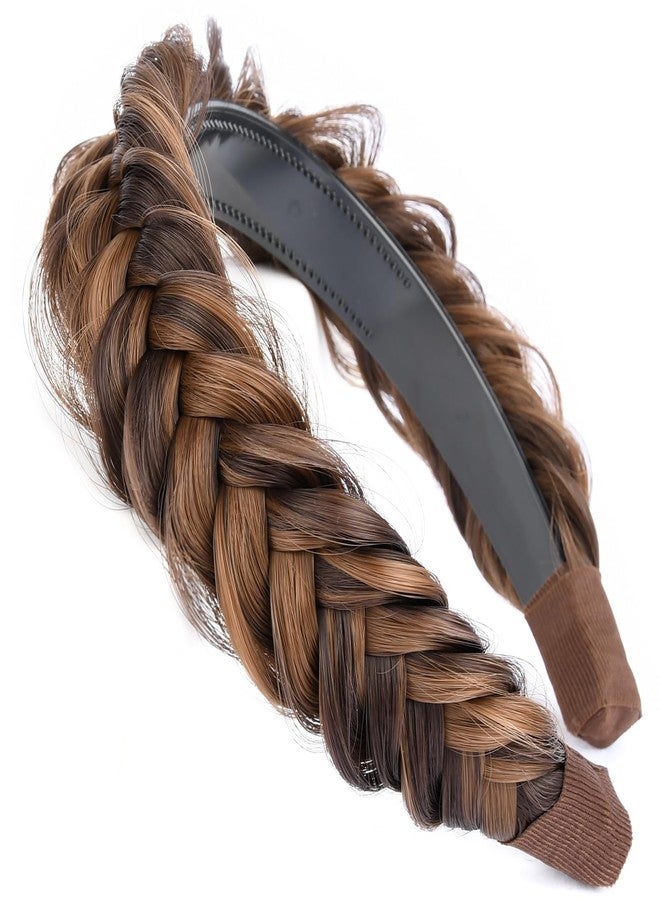 DIGUAN Wide Messy Braided Headband With Teeth Synthetic Hair Plaited Headband High Elasticity Braids Chunky Fishtail Braided Hair Band for Girls Women (Chocolate Toast) - Image 2