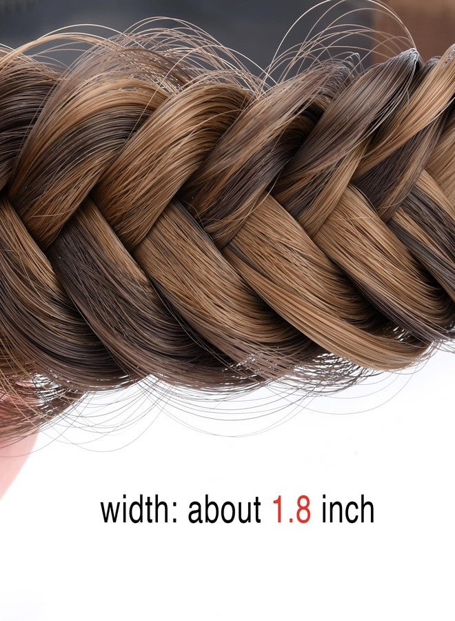 DIGUAN Wide Messy Braided Headband With Teeth Synthetic Hair Plaited Headband High Elasticity Braids Chunky Fishtail Braided Hair Band for Girls Women (Chocolate Toast) - Image 3