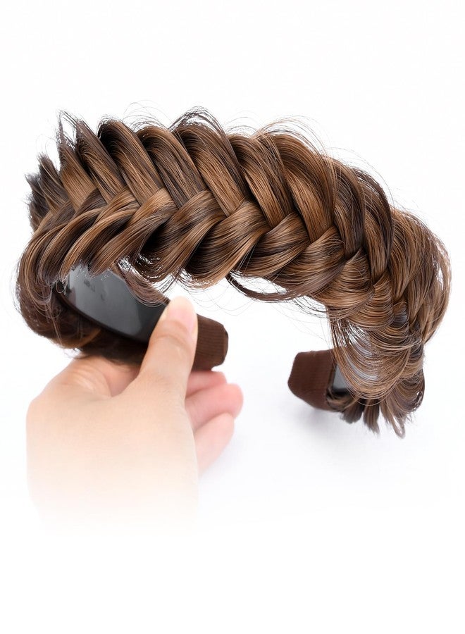 DIGUAN Wide Messy Braided Headband With Teeth Synthetic Hair Plaited Headband High Elasticity Braids Chunky Fishtail Braided Hair Band for Girls Women (Chocolate Toast) - Image 4