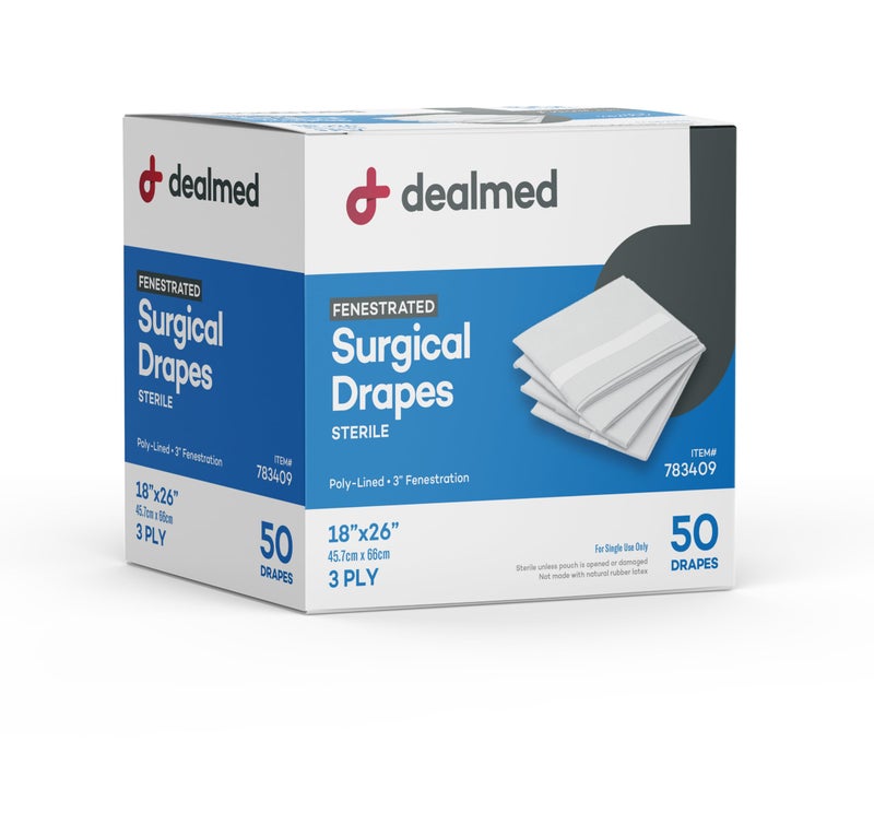 Dealmed Dealmed Fenestrated Sheets  50 Count 3Ply PolyLined Drape Sheets with 3 Fenestration White Material Perfect for Hospitals Medical Facilities and Physicians Offices 18 x 26
