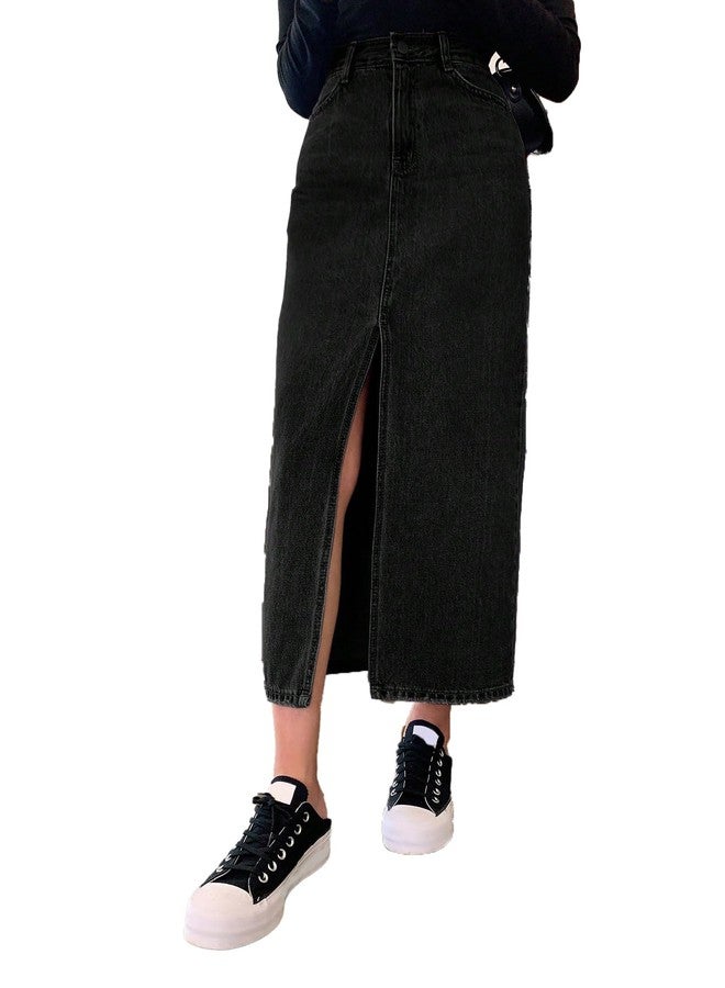 KOTTY Cotton Blend Women's Solid Western Looks Below The Knee Skirt, Medium, Black - Image 1