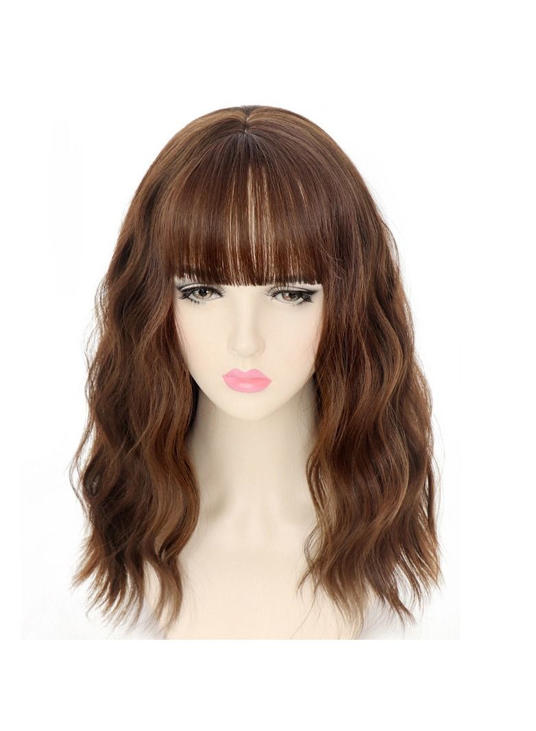 Estelle Estelle Short Wavy Light Brown Wig with Bangs, Middle Length Bob Wigs for Women, Synthetic Natural Looking Heat Resistant Fiber Wigs  - Image 1