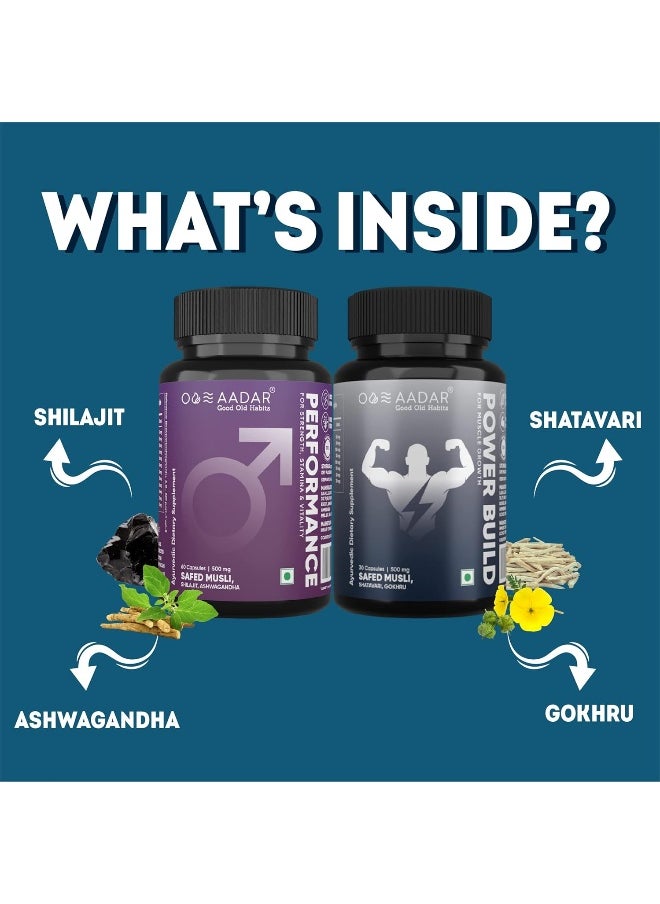AADAR - Ayurvedic Performance And Power Build Capsule Combo Pack 60 Capsule And 30 Capsule - Image 1