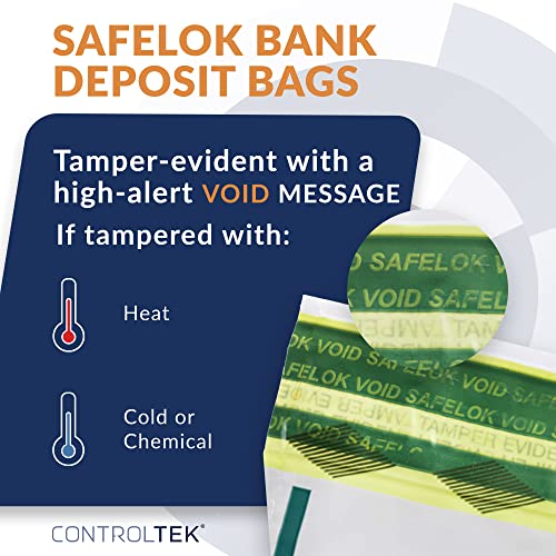 ControlTek SafeLok 9" x 12", White, 100 Bags, Tamper-Evident Deposit Bags for Cash Handling & Valuables, Moisture, Heat and Cold Sensitive Ink, Tear-Off Receipt + Large Barcodes 585089 - Image 2