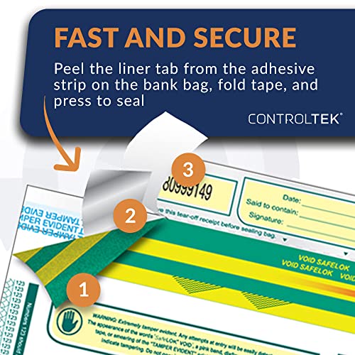 ControlTek SafeLok 9" x 12", White, 100 Bags, Tamper-Evident Deposit Bags for Cash Handling & Valuables, Moisture, Heat and Cold Sensitive Ink, Tear-Off Receipt + Large Barcodes 585089 - Image 3