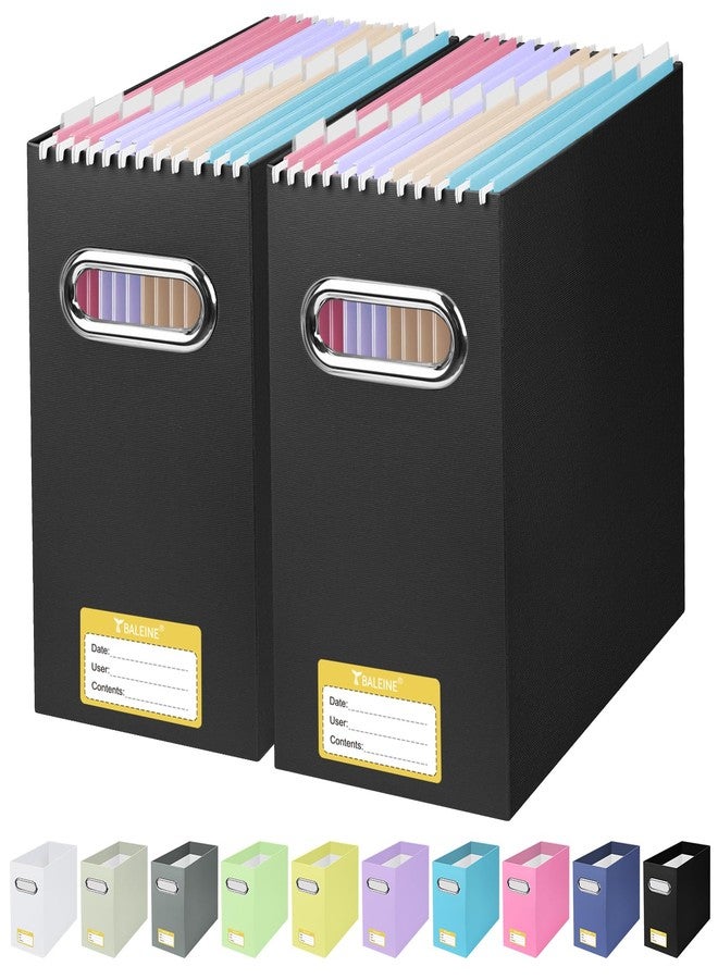BALEINE File Organizer Box, Cardboard File Folder Organizer with Handle for Letter Size, Portable Collapsible Hanging Filing Box for Home Office Document Storage (2 Pack, Black) - Image 1