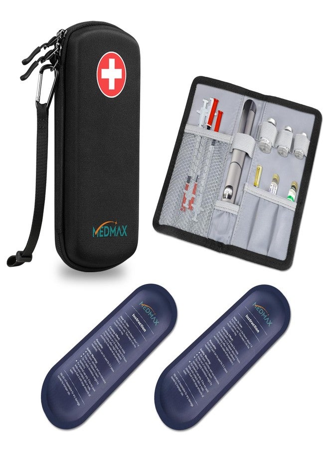 MEDMAX Hard Shell Insulin Cooler Travel Case with 2 Ice Pack, Shock Absorption Insulated Diabetic Medication Organizer Carrying Bag with Extra Pouch for Insulin Pen and Other Diabetic Supplies, Black - Image 1