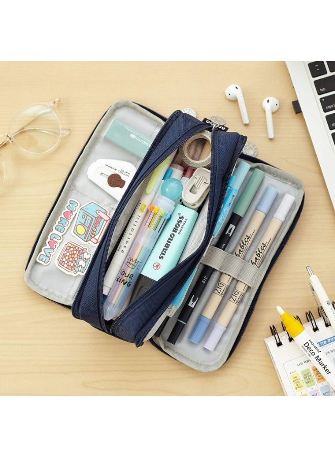ANGOO Large Capacity Pencil Case 3 Compartment Pouch Pen Bag for School Teen Girl Boy Men Women (Navy) - Image 4