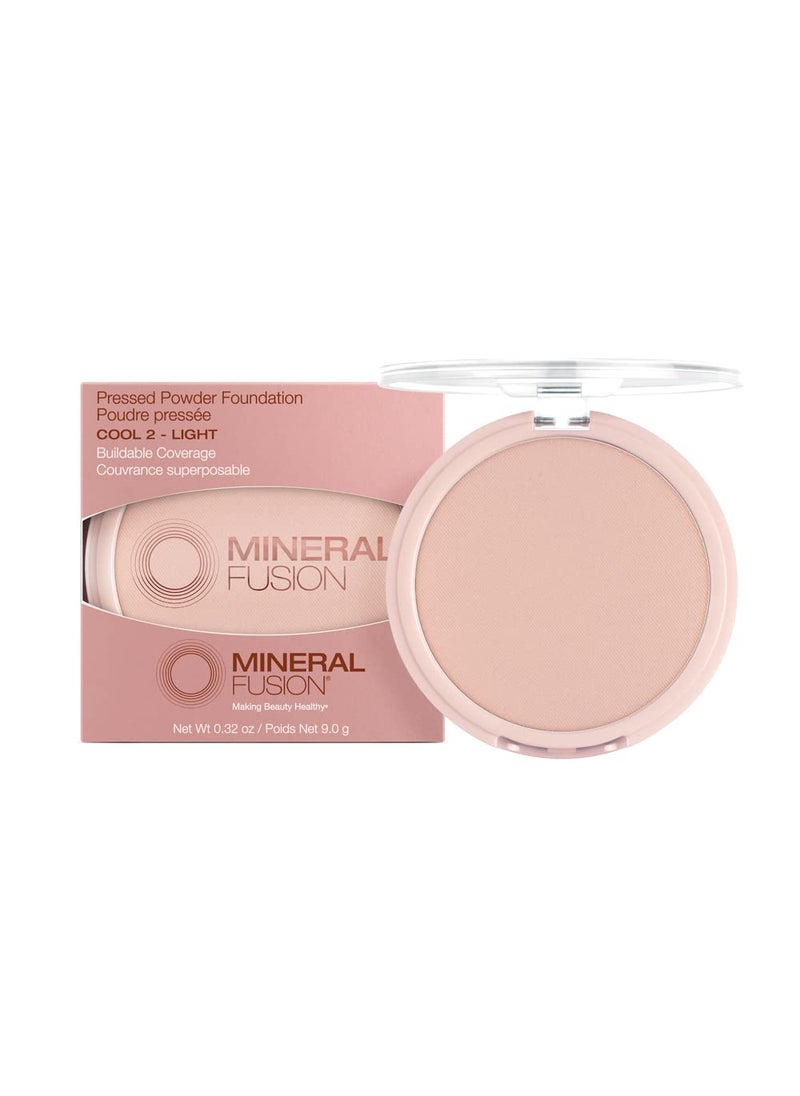 Mineral Fusion Mineral Fusion Pressed Powder Foundation, Cool 2 - Fair/Med Skin w/ Pink/Red Undertones, Age Defying Foundation Makeup with Matte Finish, Talc Free Face Powder, Hypoallergenic, Cruelty-Free, 0.32 Oz 