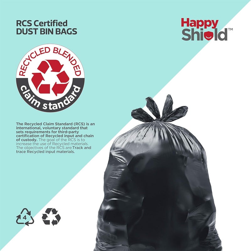 Happy Shield Happy Shield RCS Certified Garbage Bags 90 Pieces Medium 19x21 Inches 30 piecespack Pack of 3 Black  - Image 2