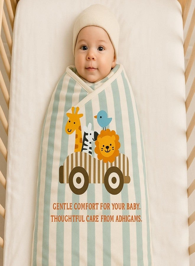 Adhigams Reversible Baby Blanket for Newborn (0-12 Months) - Super Soft Organic Cotton Lightweight & Breathable Wrapper Skin-Friendly AC Comforter for All Season Sleeping (Pack of 1) - Image 2