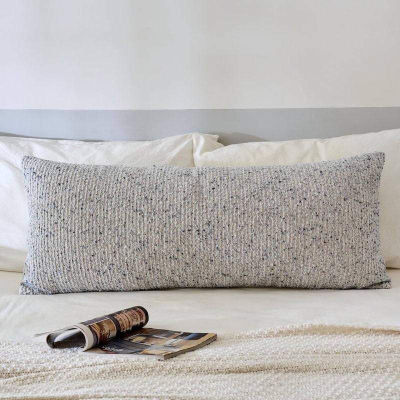 LIGICKY Boucle Boho Accent Farmhouse Long Lumbar Pillow Covers 14x36inch Decorative Couch Pillow Covers for Home Decor Bed Sofa Living Roo Beige Blue(Cover Only, Pack of 1) - Image 2