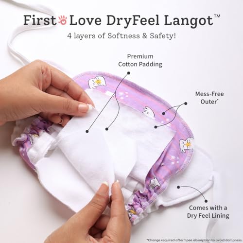 SuperBottoms DryFeel Baby Langot 0-6 months l Organic Cotton Modern Baby Nappy l Mess-free Langot with Gentle Elastics l Super DryFeel Top Layer l Diaper-free Time Essential | 12 Pack - Image 4