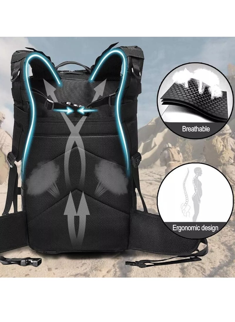 Y&D MultiFunctional Outdoor Hiking Bag 30L With Rain Cover Water-resistant Unisex Outdoor Backpack Oxford Waterproof Shockproof Decompression for Camping Climbing Sports Travel Camouflage Black  - Image 2