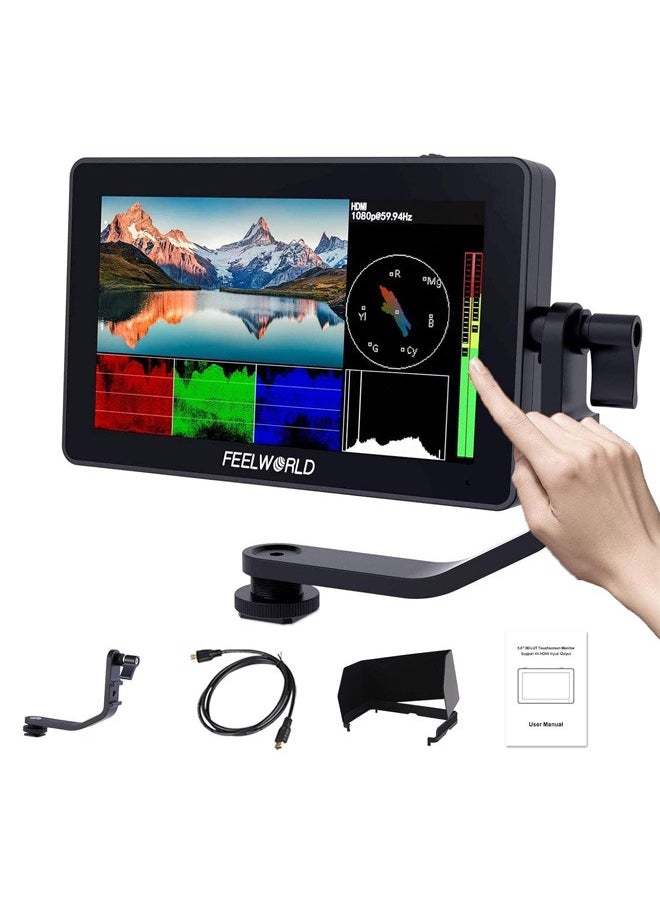 Feelworld - FEELWORLD F6 Plus V2 6 inch DSLR Camera Field Touch Screen Monitor with HDR 3D Lut Small Full HD 1920x1080 IPS Video Peaking Focus Assist 4K HDMI 8.4V DC Input Output Include Tilt Arm - Image 1