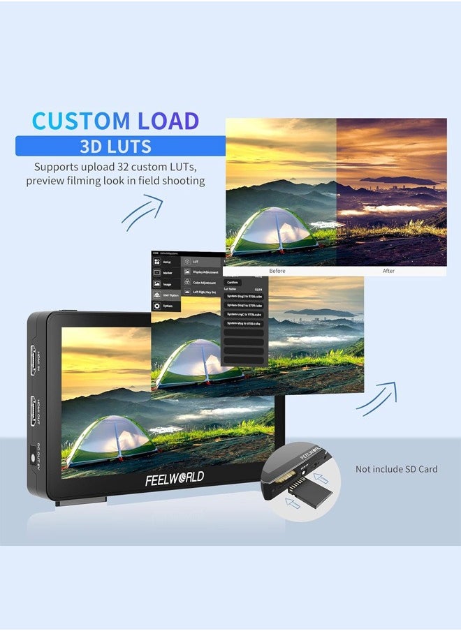 Feelworld - FEELWORLD F6 Plus V2 6 inch DSLR Camera Field Touch Screen Monitor with HDR 3D Lut Small Full HD 1920x1080 IPS Video Peaking Focus Assist 4K HDMI 8.4V DC Input Output Include Tilt Arm - Image 1