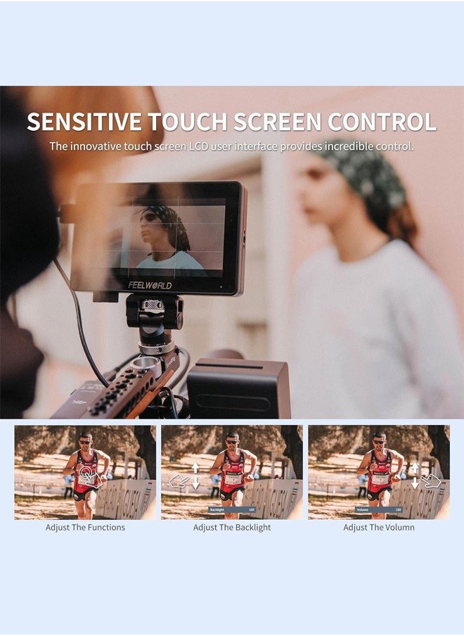 Feelworld - FEELWORLD F6 Plus V2 6 inch DSLR Camera Field Touch Screen Monitor with HDR 3D Lut Small Full HD 1920x1080 IPS Video Peaking Focus Assist 4K HDMI 8.4V DC Input Output Include Tilt Arm - Image 1
