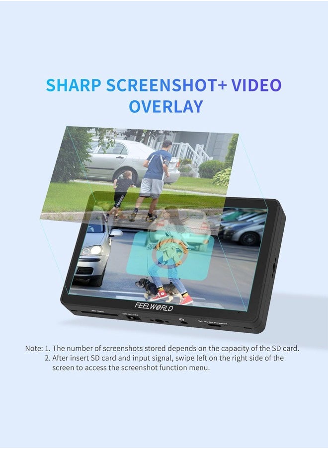 Feelworld - FEELWORLD F6 Plus V2 6 inch DSLR Camera Field Touch Screen Monitor with HDR 3D Lut Small Full HD 1920x1080 IPS Video Peaking Focus Assist 4K HDMI 8.4V DC Input Output Include Tilt Arm - Image 1