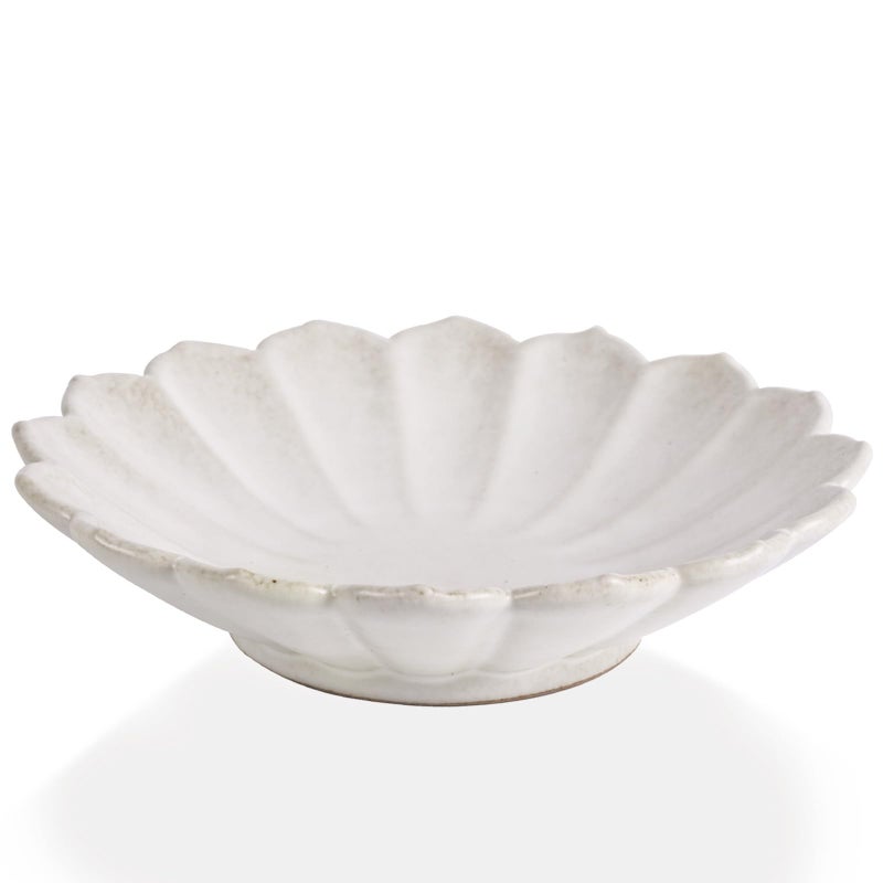 UANYEMON White Ceramic Flower Shaped Decorative Bowl, Elegant Ruffled Edge Centerpiece Bowl for Kitchen Counter, Dining Table or Coffee Table, Modern Fruit Bowl for Home Decor, Ideal Housewarming Gift - Image 1