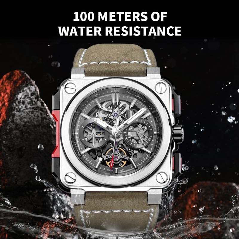 FEICE FM507 Men’s Automatic Skeleton Watch Mechanica Mens Wristwatch Square Sport Luminous Watches 10ATM Waterproof Watches - Image 3