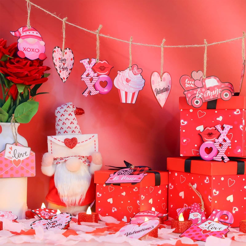 Yulejo 20 Pcs Valentine's Day Ornaments for Tree Pink Wooden Valentines Day Tree Decorations Hanging Ornaments for Home Indoor Outdoor Wedding Party Decorations - Image 4