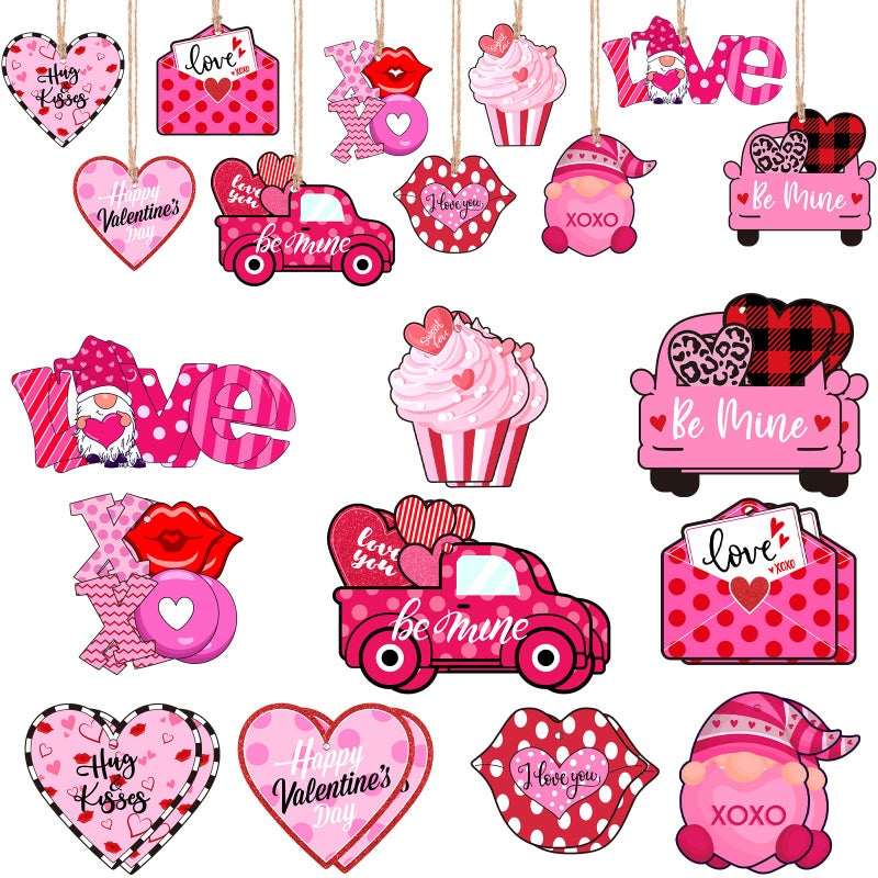 Yulejo 20 Pcs Valentine's Day Ornaments for Tree Pink Wooden Valentines Day Tree Decorations Hanging Ornaments for Home Indoor Outdoor Wedding Party Decorations - Image 1