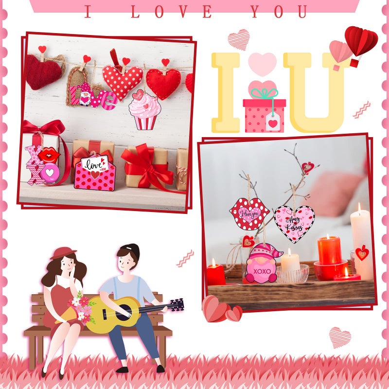 Yulejo 20 Pcs Valentine's Day Ornaments for Tree Pink Wooden Valentines Day Tree Decorations Hanging Ornaments for Home Indoor Outdoor Wedding Party Decorations - Image 5