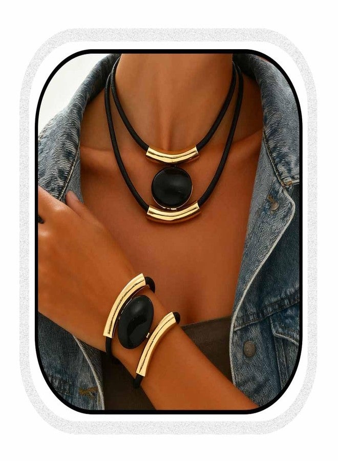 CLOACE Necklace Set Boho Double-Layer Pendant Necklace Bracelet Sets Vintage Fashion Jewelry for Women (Gold) - Image 1