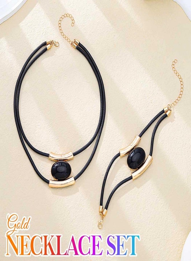 CLOACE Necklace Set Boho Double-Layer Pendant Necklace Bracelet Sets Vintage Fashion Jewelry for Women (Gold) - Image 2