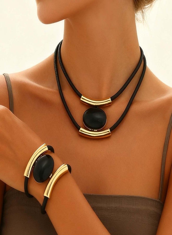 CLOACE Necklace Set Boho Double-Layer Pendant Necklace Bracelet Sets Vintage Fashion Jewelry for Women (Gold) - Image 4