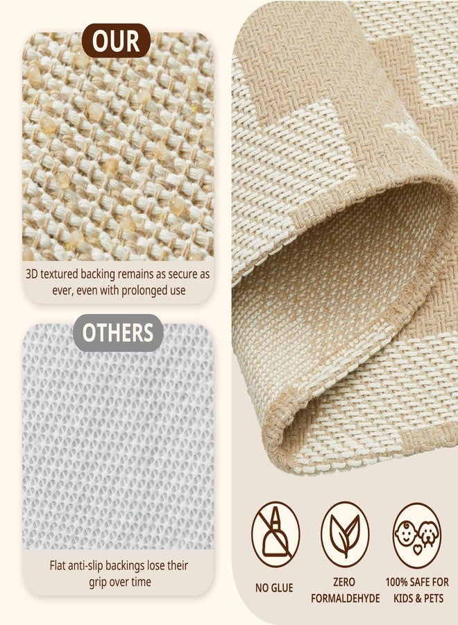MatEssenz 3x5 ft Bedroom Rug - Boho Rugs for Entryway Washable, Non Slip TPR Backed Entry Rug Woven Indoor Door Mat Cotton Livingroom Rugs Floor Carpet for Entryway, Foyer, Backdoor, Khaki - Image 3