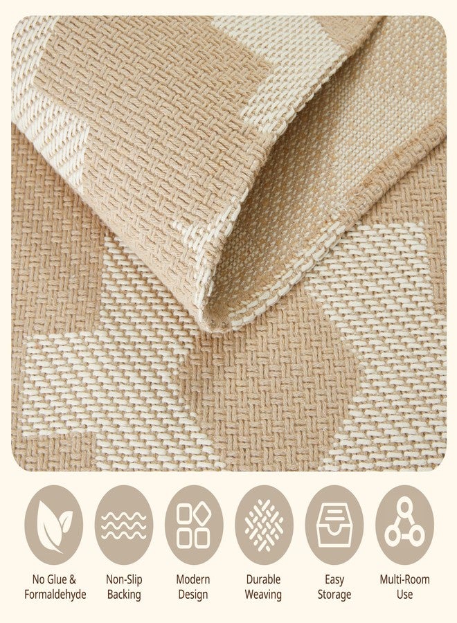 MatEssenz 3x5 ft Bedroom Rug - Boho Rugs for Entryway Washable, Non Slip TPR Backed Entry Rug Woven Indoor Door Mat Cotton Livingroom Rugs Floor Carpet for Entryway, Foyer, Backdoor, Khaki - Image 2